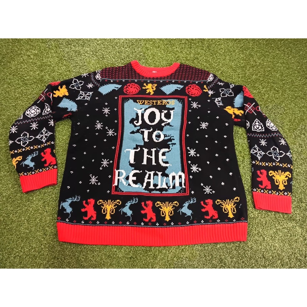 HBO Game Of Thrones Christmas Sweater Mens XL Black Knit Joy To The‎ Realme